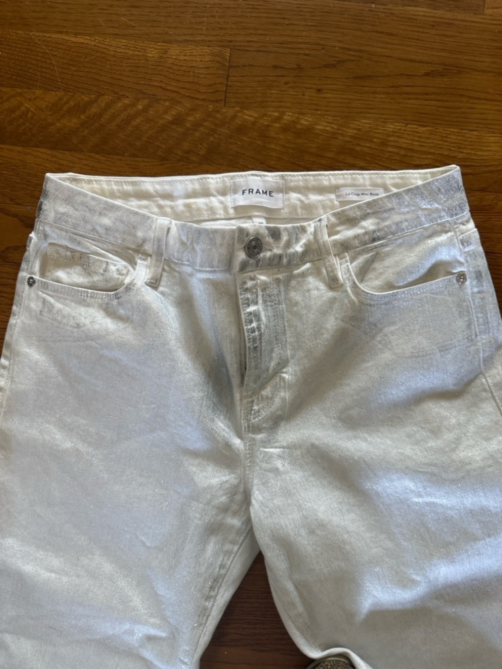 FRAME ladies white silver metallic Jean size 29 La crop mini boot cut. - Picture 7 of 13